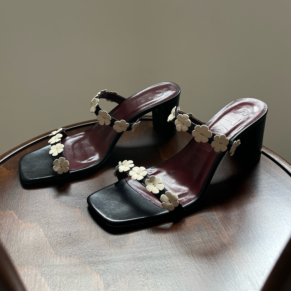 New Staud Y2K Leather Floral Strap Heel Sandals | NWOT - Picture 4 of 7